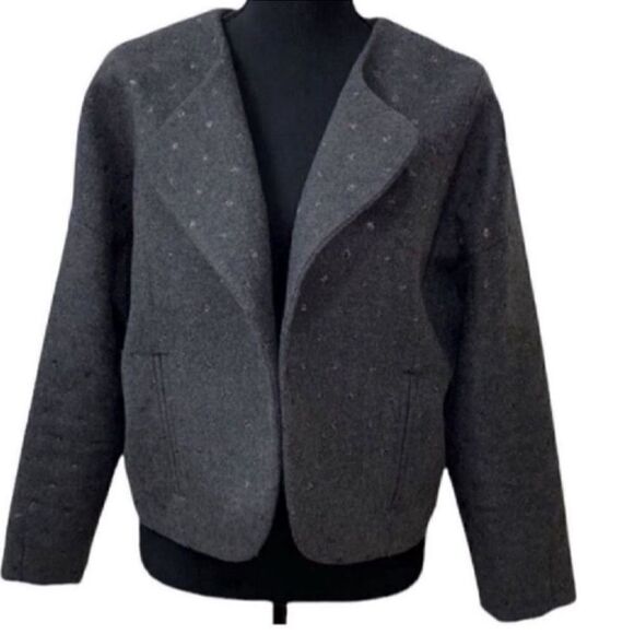 Chelsea28 Gray Crop Open Front Wool Blend Jacket (Size Large) - Picture 2 of 5